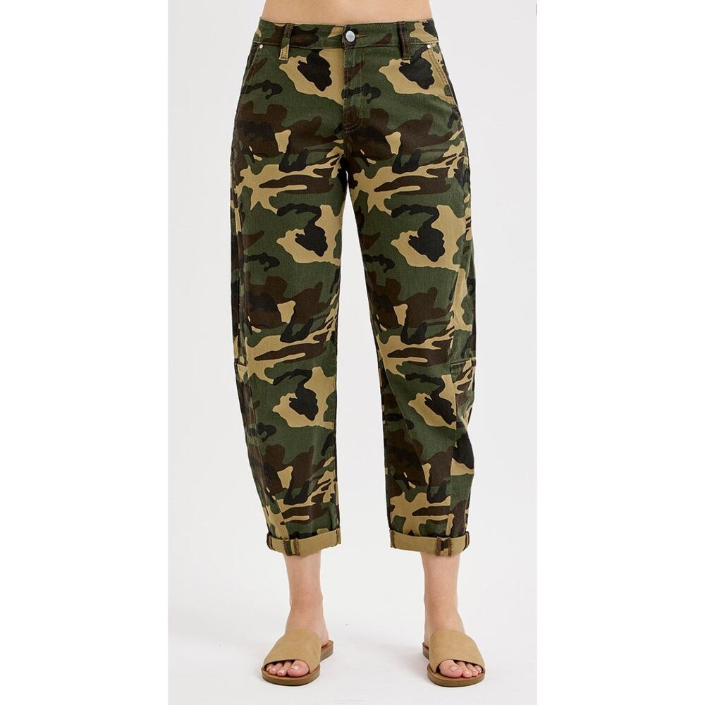 RISEN HIGH RISE ANKLE BARREL DOUBLE ROLL UP PANTS
